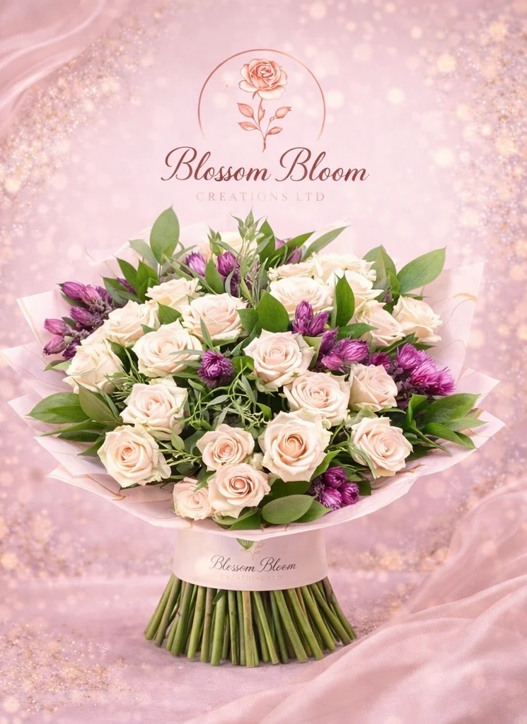🌸 Ivory Rose &amp; Amethyst Bloom Bouquet - Image 5