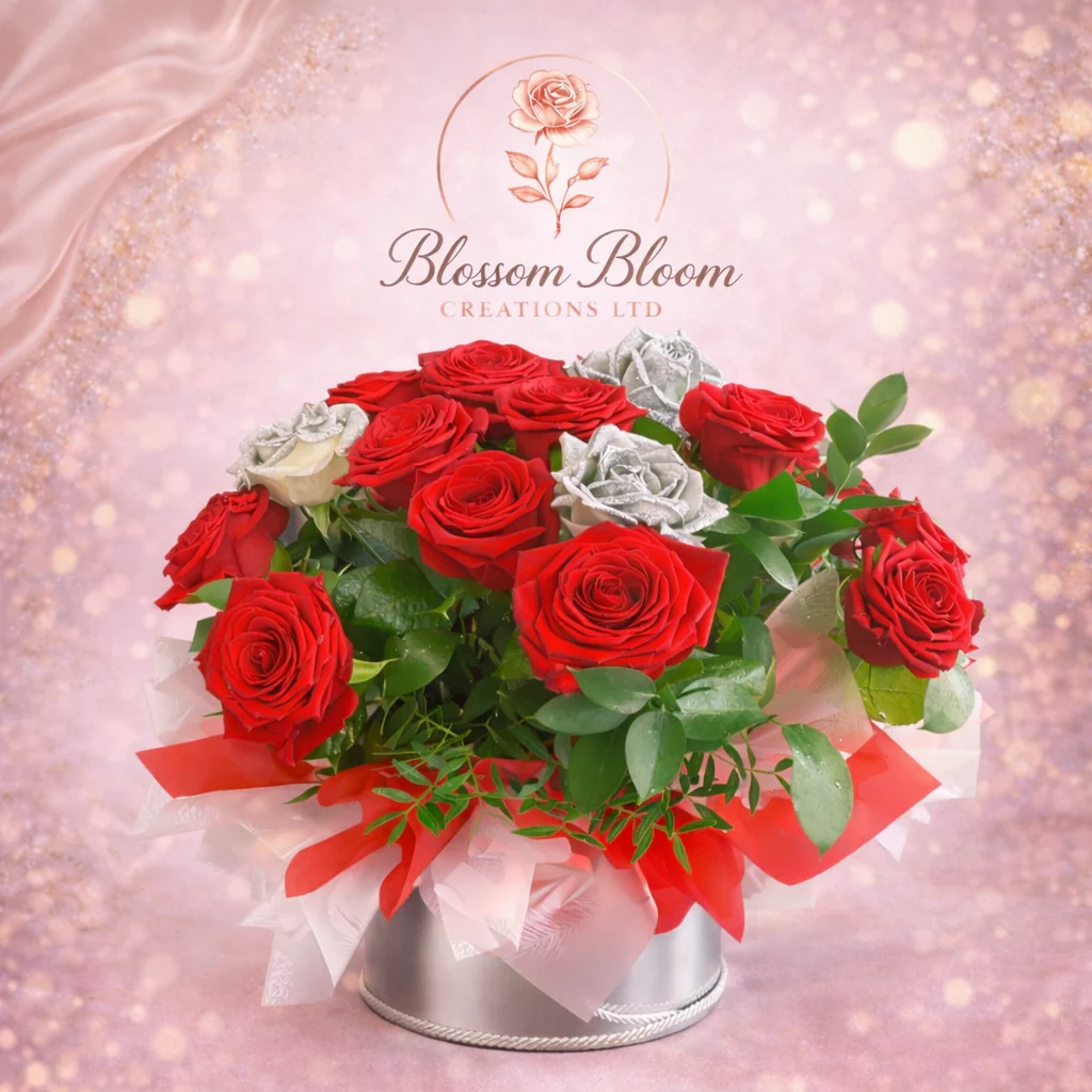 Eternal Romance Red & Silver Rose Hat Box - Image 3