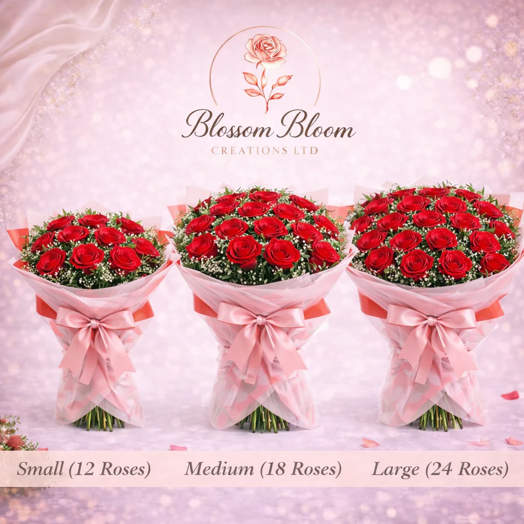 Luxury Red Rose Bouquet – Hand-Tied Romantic Flower Arrangement