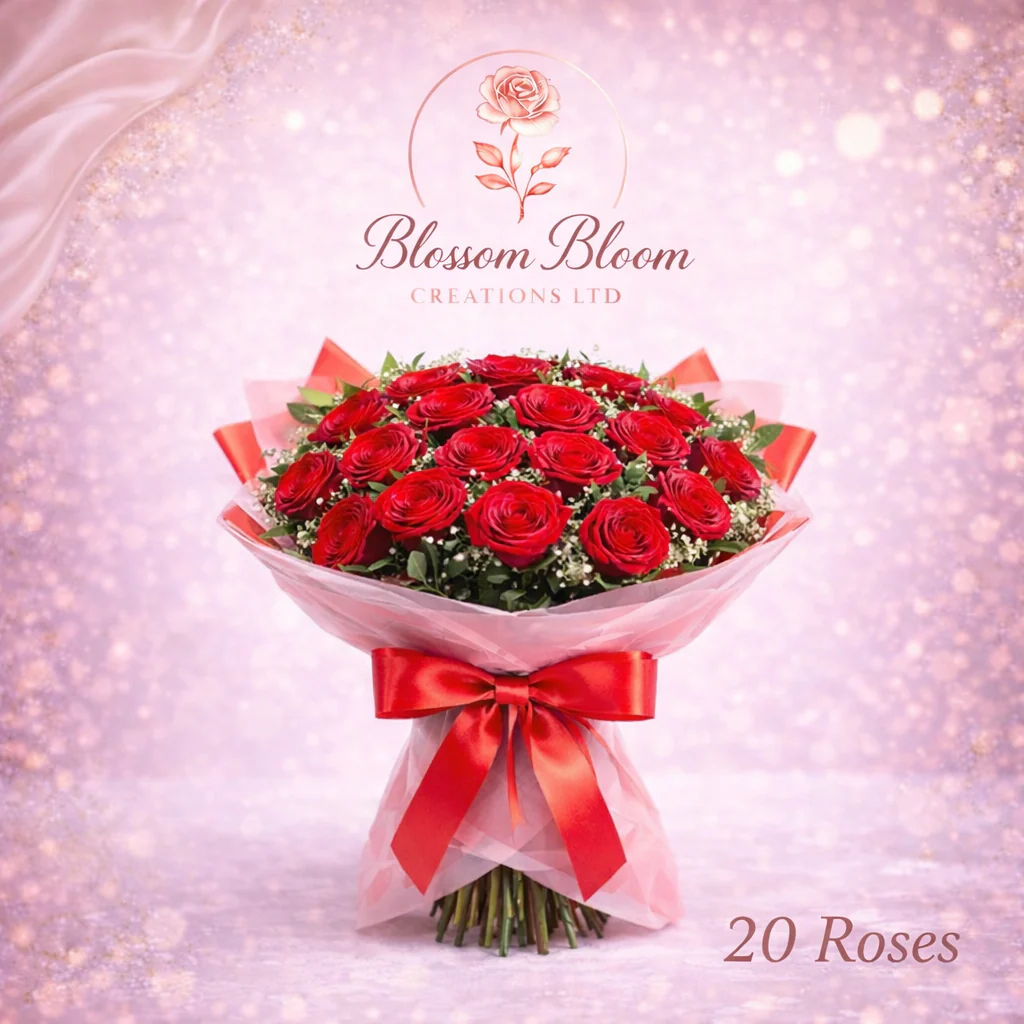 Luxury Red Rose Bouquet – Hand-Tied Romantic Flower Arrangement - Image 2