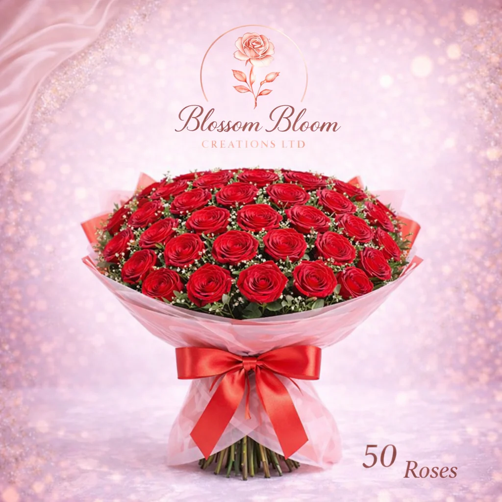 Luxury Red Rose Bouquet – Hand-Tied Romantic Flower Arrangement - Image 3