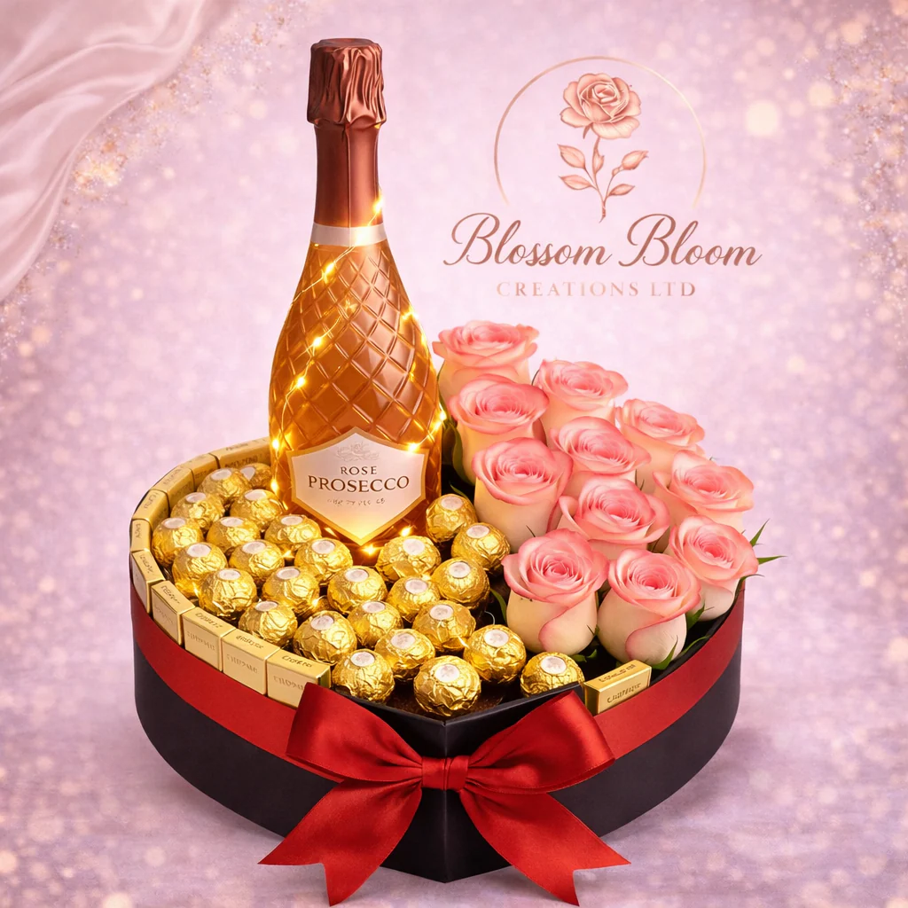 Luxury Rose Prosecco & Chocolate Heart Gift Box – Romantic Gift Hamper UK - Image 3