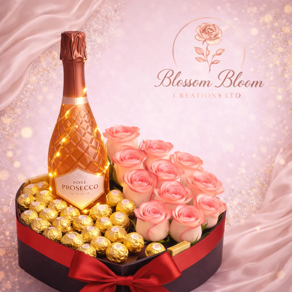Luxury Rose Prosecco & Chocolate Heart Gift Box – Romantic Gift Hamper UK - Image 4