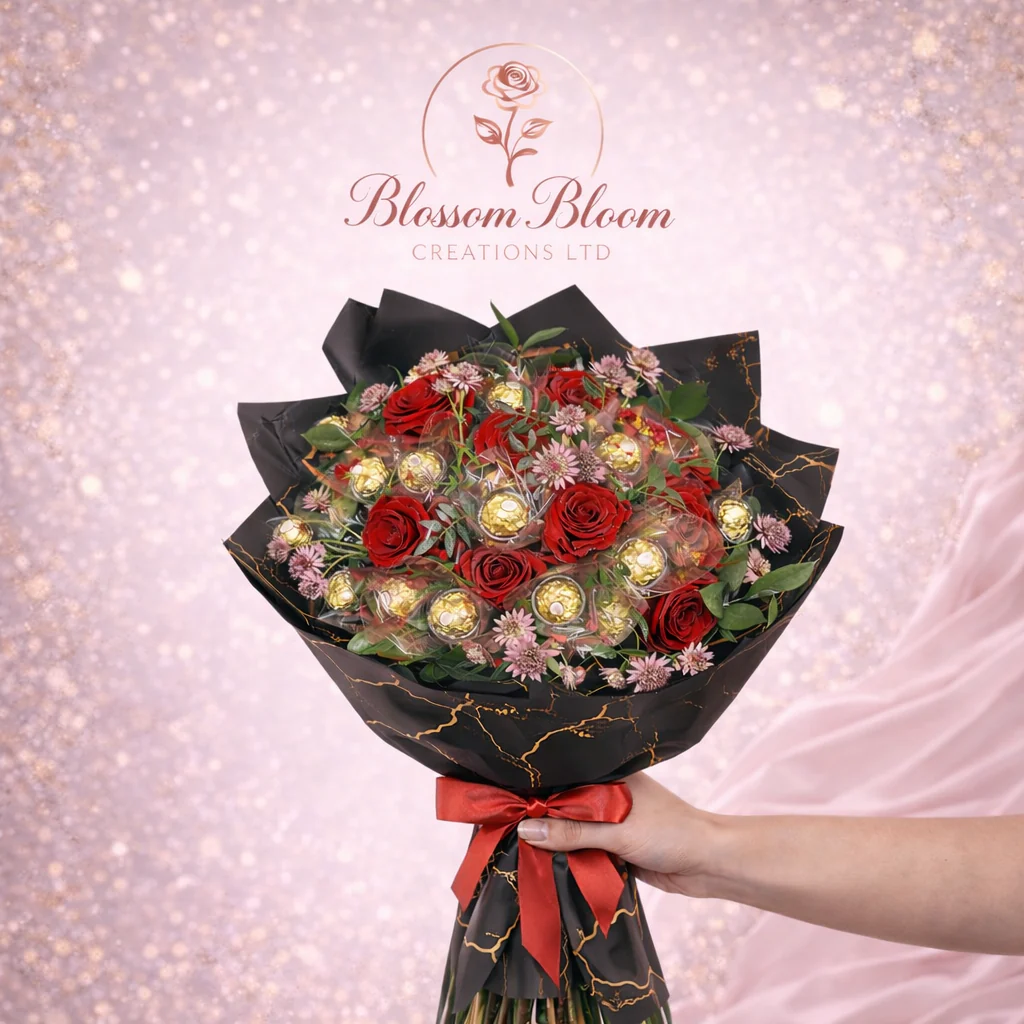 Midnight Luxe Rose & Chocolate Bouquet - Image 2